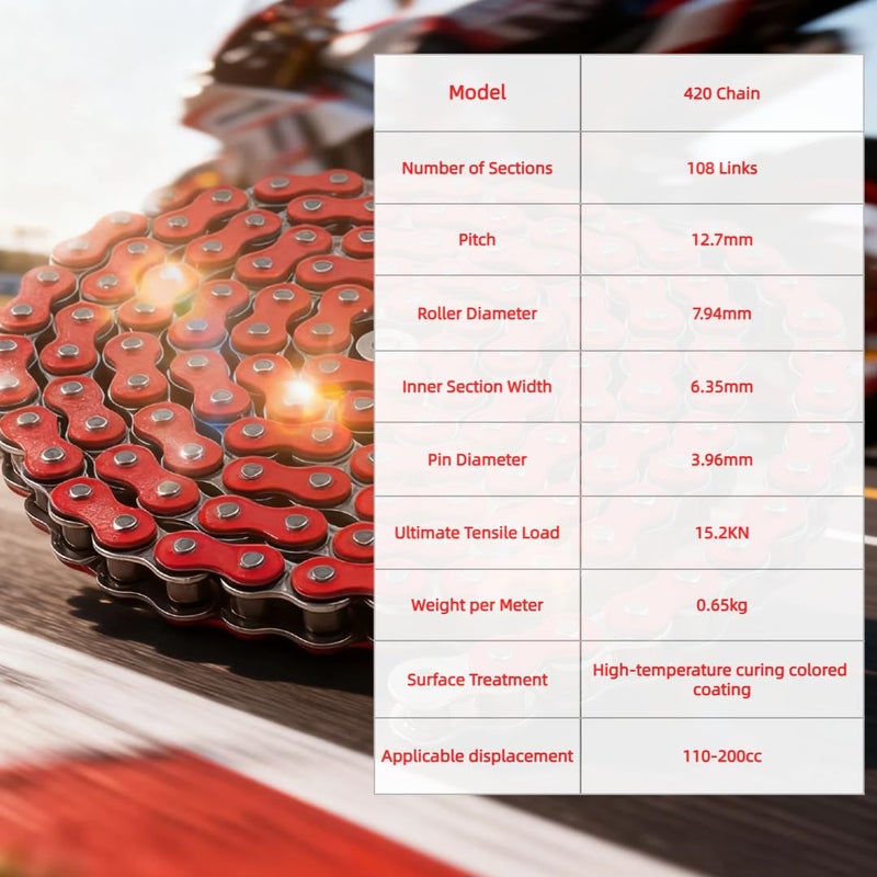 DREAM MOTION Motorcycle 420 Chain 108 Links Anti-Rust Coating Drive Chain Powersports Parts for Honda Apollo Yamaha 50cc ~ 150cc SSR ATV Street Bike All-Road Dirt Pit Bike Accessories (Red) - Image 5